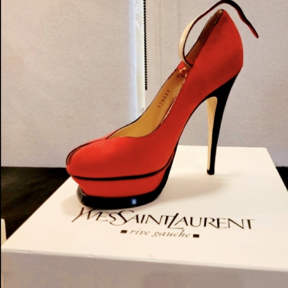 Yves Saint Laurent (YSL) Tribute Pump, Kid Suede Deep Red, Size 37, Wome… - Picture 15 of 17